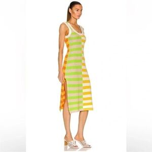 STAUD Seashore Striped Ribbed Cotton-blend Midi Dress